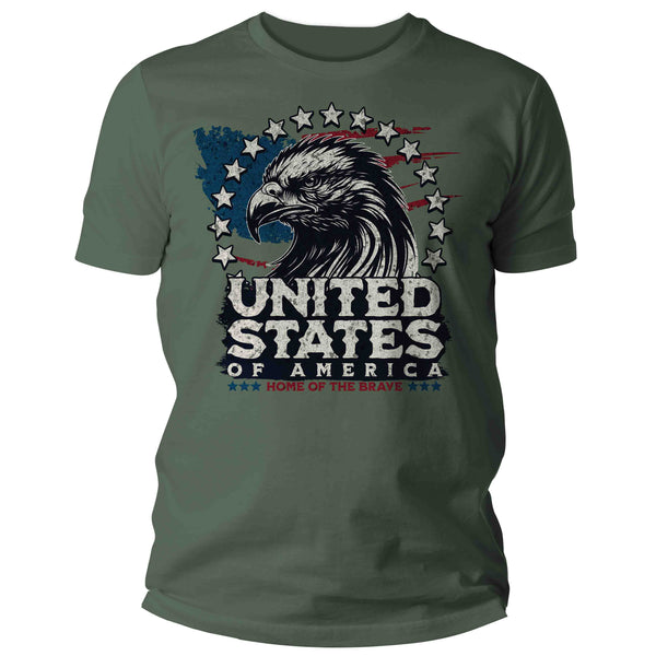Men's Home Of The Brave Shirt Patriotic T Shirt 4th July Flag Bald Eagle Grunge Independence Day Tee Man Gift For Him Unisex-Shirts By Sarah