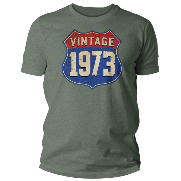 Men's Funny 50th Birthday T-Shirt Vintage 1973 Shirt Road Sign Route 66 Gift Idea Vintage Tee 50 Years Man Unisex-Shirts By Sarah