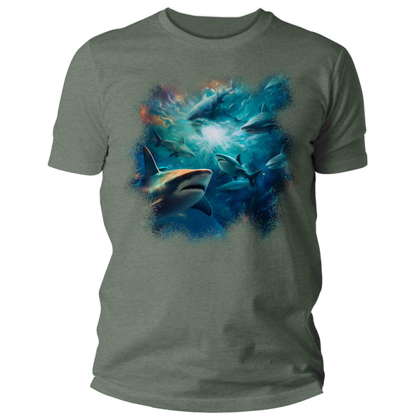 Men's Shark Shirt Underwater T Shirt Photorealistic Tee Ocean Great White Fish Graphic Marine Biologist Gift Idea Unisex Man-Shirts By Sarah