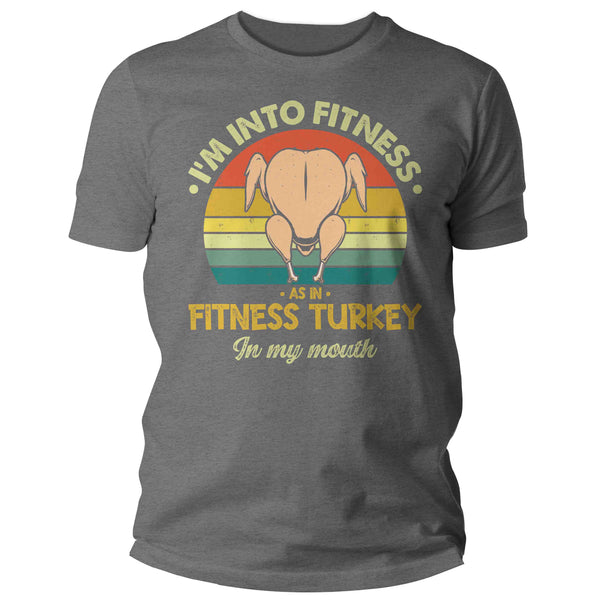 Men's Funny Turkey T Shirt Thanksgiving Shirts Into Fitness Turkey In Mouth Workout Tee Turkey Day TShirt Humor Unisex Man-Shirts By Sarah