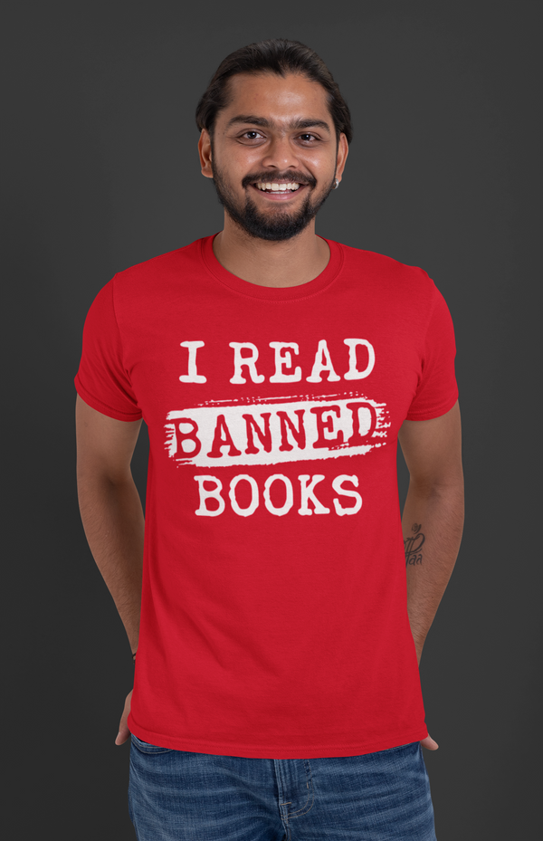 Men's I Read Banned Books Nerd Shirt Geek TShirt Reader Reading Liberal Books Author Bookworm Bibliomaniac Librarian Gift Idea Unisex Mans-Shirts By Sarah
