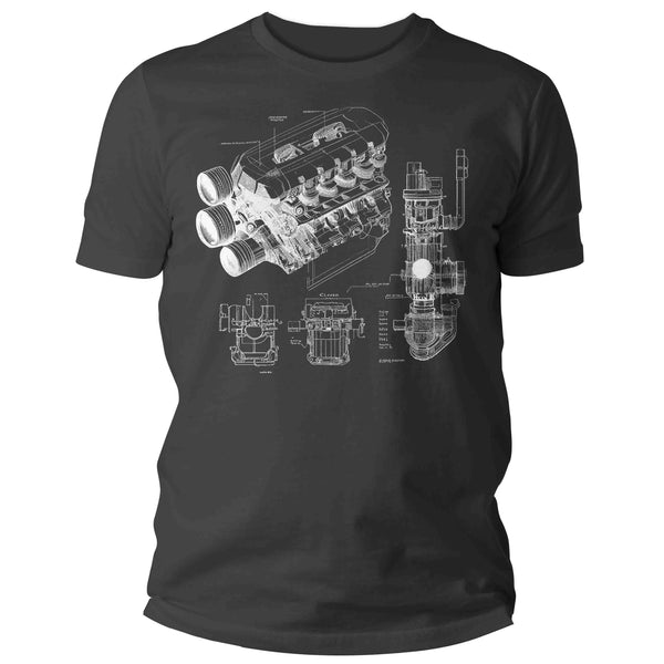 Men's Engine Blueprint Shirt Mechanic Shirts Repair Garage Car Truck Drawing Schematic Gift For Him Graphic Tee Man Unisex-Shirts By Sarah