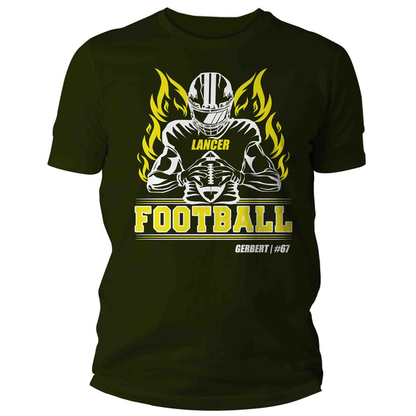 Men's Personalized Football T Shirt Custom Football Flames Player Frame Shirts Football Dad Football Mom T Shirt Unisex Mans Gift Idea-Shirts By Sarah