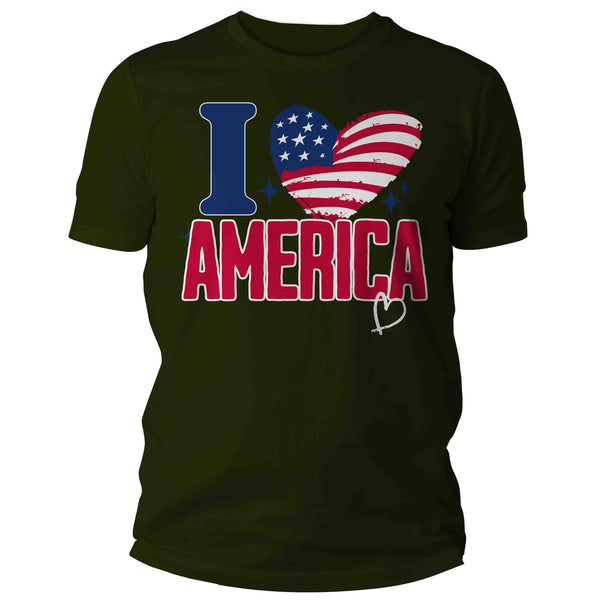 Men's Love America Shirt Patriotic T Shirt 4th July Heart Flag Love U.S. Country Independence Day Tee Man Gift For Him Unisex-Shirts By Sarah