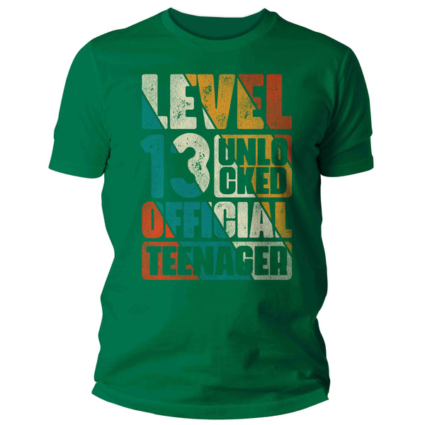 Men's 13th Birthday Shirt Official Teenager T Shirt Humor Level Unlocked Gamer Gaming 13th Birthday T-Shirt Gift For Him Unisex Tee Man-Shirts By Sarah