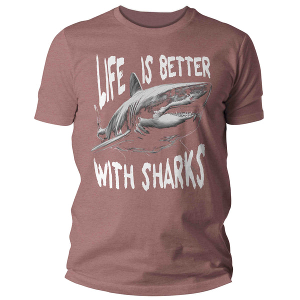 Men's Great White Shark Shirt Life Is Better With T Shirt Ocean Sea Shark Fish Gift Great White Predator Graphic Tee Man For Him Unisex-Shirts By Sarah