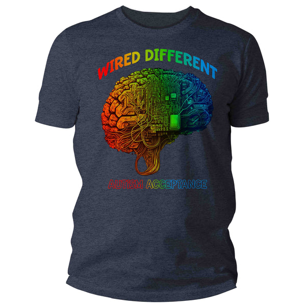 Men's Autism T Shirt Acceptance Shirts Wired Different Awareness AI Brain Graphic Tee Disorder ASD AuDHD Asperger's Man's Unisex-Shirts By Sarah
