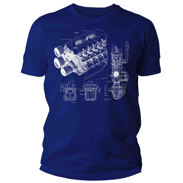 Men's Engine Blueprint Shirt Mechanic Shirts Repair Garage Car Truck Drawing Schematic Gift For Him Graphic Tee Man Unisex-Shirts By Sarah