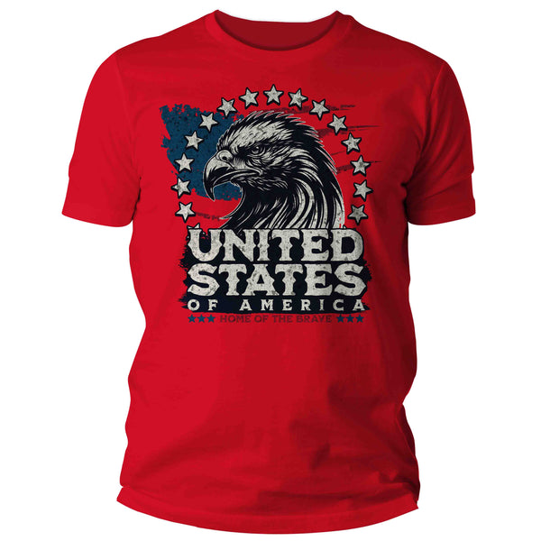Men's Home Of The Brave Shirt Patriotic T Shirt 4th July Flag Bald Eagle Grunge Independence Day Tee Man Gift For Him Unisex-Shirts By Sarah