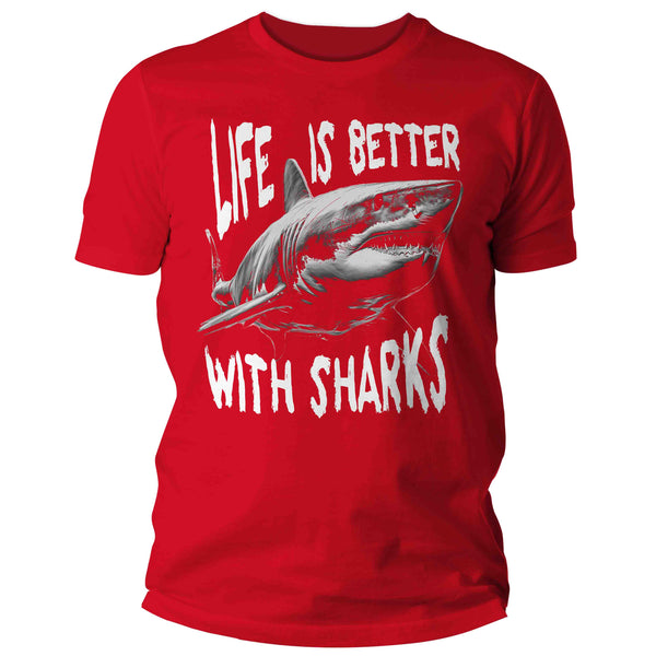 Men's Great White Shark Shirt Life Is Better With T Shirt Ocean Sea Shark Fish Gift Great White Predator Graphic Tee Man For Him Unisex-Shirts By Sarah