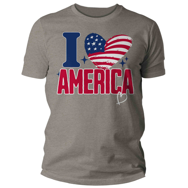 Men's Love America Shirt Patriotic T Shirt 4th July Heart Flag Love U.S. Country Independence Day Tee Man Gift For Him Unisex-Shirts By Sarah