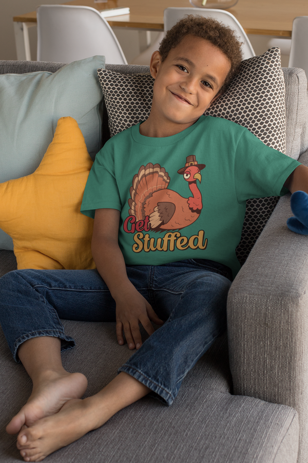 Kids Funny Thanksgiving Shirt Get Stuffed Turkey TShirt Anti Thanksgiving T shirt Thanks Gift Idea Rude Unisex Youth Tee-Shirts By Sarah
