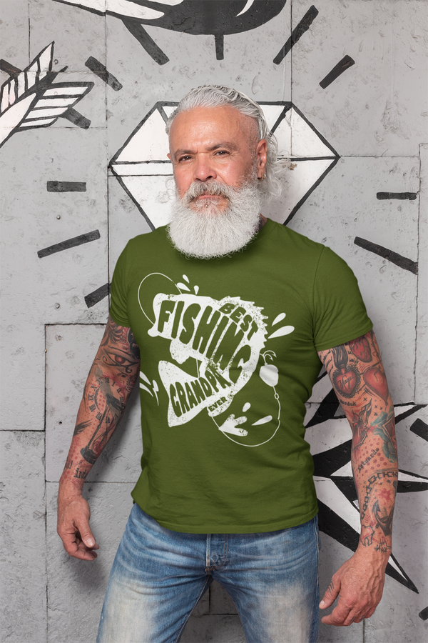 Men's Funny Grandpa Shirt Best Fishing Grandpa Ever T Shirt Fisherman Father's Day Gift Grunge Catch Angler For Him Tee Unisex Man-Shirts By Sarah