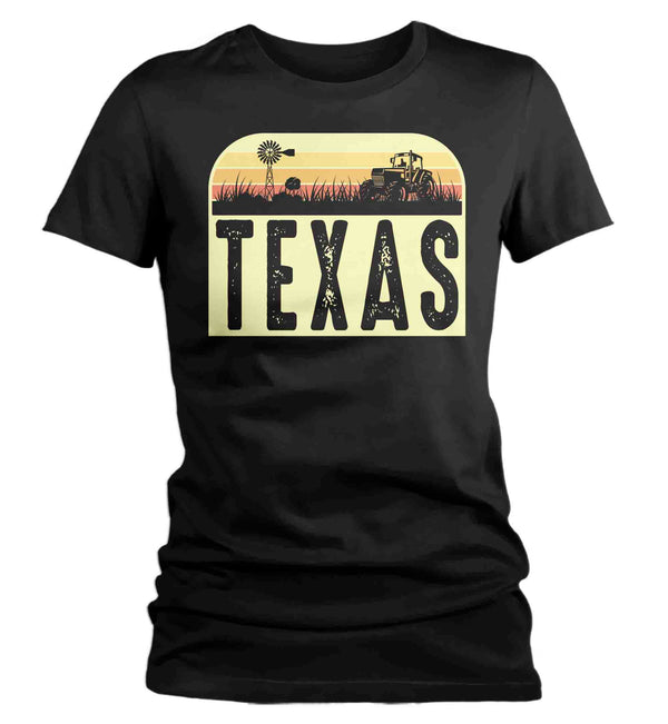 Women's Retro Texas Shirt Farm Tractor T Shirt Vintage State Pride Farming Farmer Gift Texas State Tee Ladies Woman-Shirts By Sarah