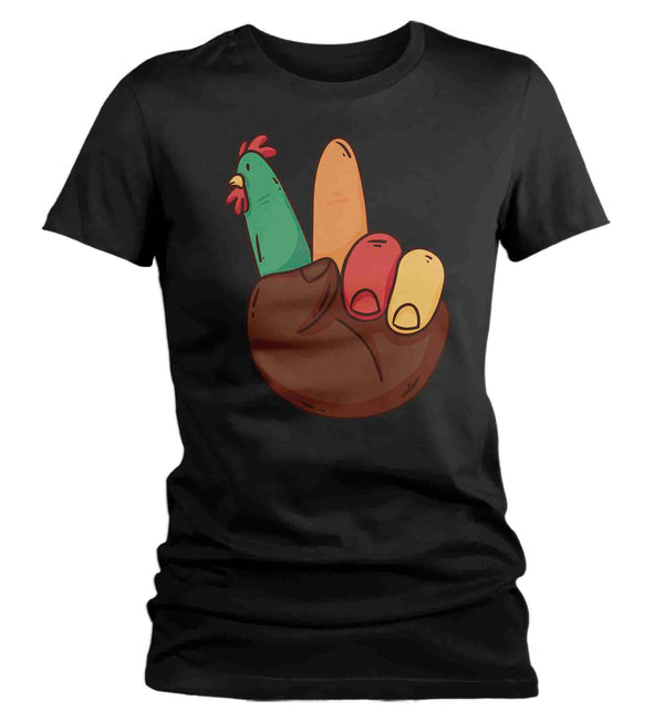 Funny Thanksgiving Shirt Peace Hand Turkey TShirt ASL Peace Sign Language Cute Fun T shirt Thanks Gift Idea Holiday Ladies Tee-Shirts By Sarah