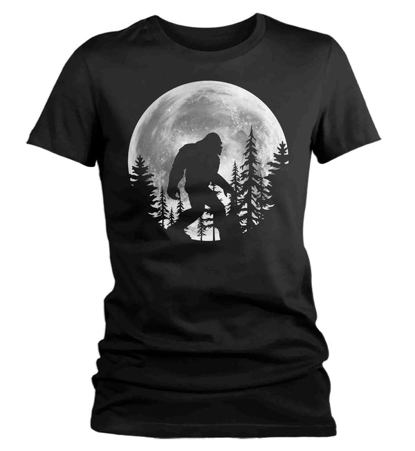 Women's Glow In The Dark Bigfoot Shirt Sasquatch GITD Moon T Shirt Cryptozoology Gift Squatch Forest Hipster Geek Graphic Tee Ladies-Shirts By Sarah