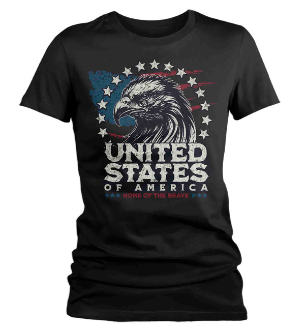 Women's Home Of The Brave Shirt Patriotic T Shirt 4th July Flag Bald Eagle Grunge Independence Day Tee Gift For Her Ladies-Shirts By Sarah