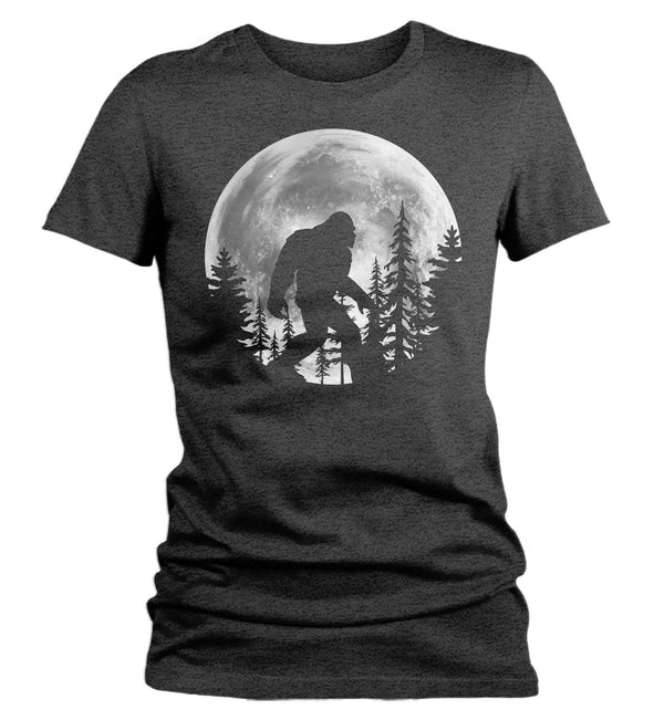 Women's Glow In The Dark Bigfoot Shirt Sasquatch GITD Moon T Shirt Cryptozoology Gift Squatch Forest Hipster Geek Graphic Tee Ladies-Shirts By Sarah