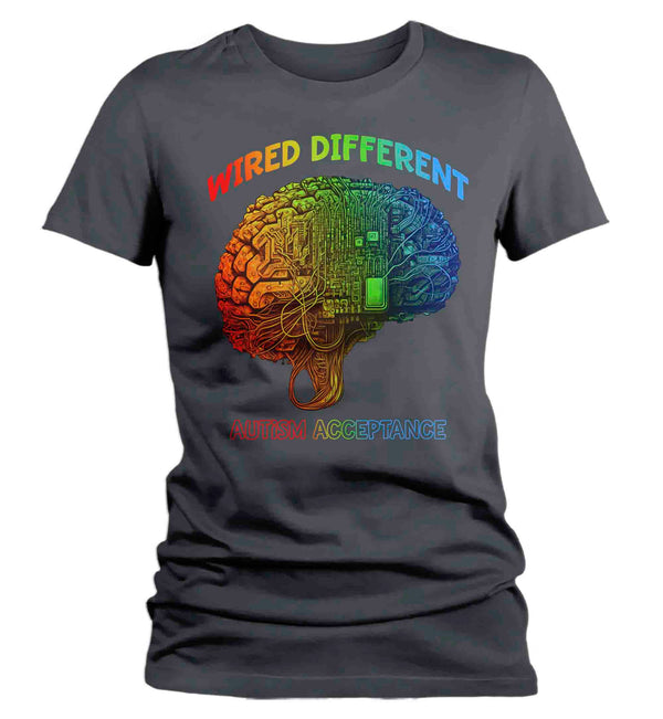 Women's Autism T Shirt Acceptance Shirts Wired Different Awareness AI Brain Graphic Tee Disorder ASD AuDHD Asperger's Ladies Woman-Shirts By Sarah