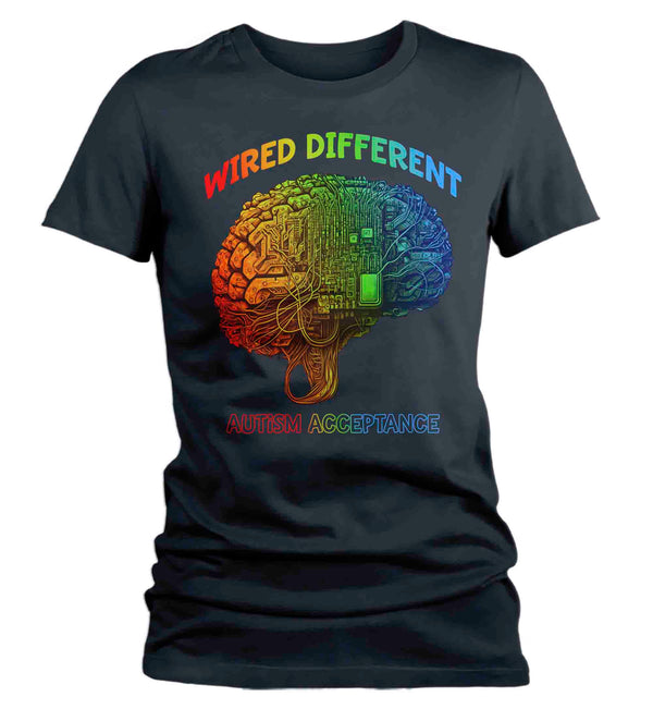 Women's Autism T Shirt Acceptance Shirts Wired Different Awareness AI Brain Graphic Tee Disorder ASD AuDHD Asperger's Ladies Woman-Shirts By Sarah