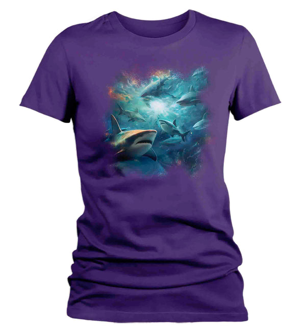 Women's Shark Shirt Underwater T Shirt Photorealistic Tee Ocean Great White Fish Graphic Marine Biologist Gift Idea Ladies Woman-Shirts By Sarah