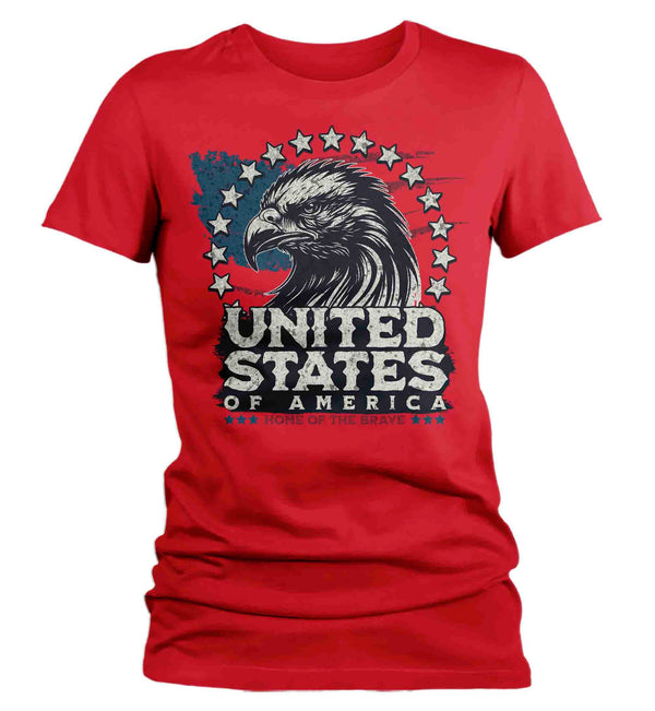 Women's Home Of The Brave Shirt Patriotic T Shirt 4th July Flag Bald Eagle Grunge Independence Day Tee Gift For Her Ladies-Shirts By Sarah