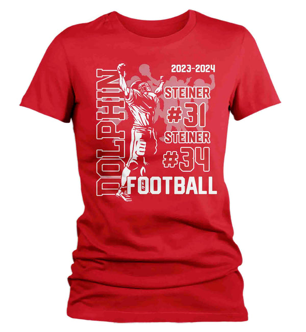 Women's Personalized Football T Shirt Custom Football Mom Shirt 2 Players Sons Grandma Team Custom Ladies Shirts Gift Idea-Shirts By Sarah
