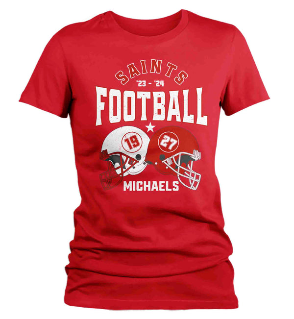 Women's Personalized Football T Shirt Custom Football Mom Shirt 2 Players Sons Nana Team Custom Ladies Shirts Gift Idea-Shirts By Sarah