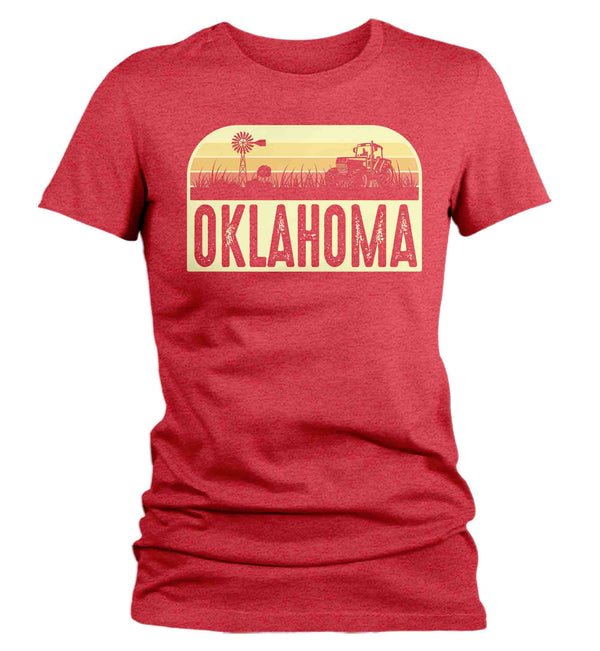 Women's Retro Oklahoma Shirt Farm Tractor T Shirt Vintage State Pride Farming Farmer Gift Oklahoma State Tee Ladies Woman-Shirts By Sarah