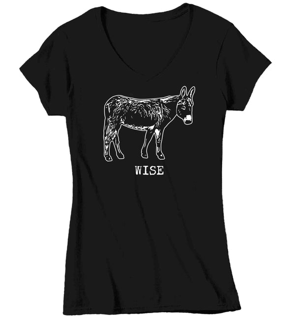 Women's V-Neck Funny Donkey Shirt Wise Ass Hilarious Joke Play On Words Novelty Gift Saying Joke Graphic Wiseass Tee Ladies For Her-Shirts By Sarah