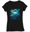 Women's V-Neck Shark Shirt Underwater T Shirt Photorealistic Tee Ocean Great White Fish Graphic Marine Biologist Gift Idea Ladies Woman