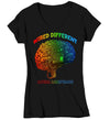 Women's V-Neck Autism T Shirt Acceptance Shirts Wired Different Awareness AI Brain Graphic Tee Disorder ASD AuDHD Asperger's Ladies Woman