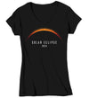 Women's V-Neck Glow In The Dark Eclipse 2024 Shirt Solar Eclipse GITD Glows T Shirt Astronomy Gift Astronomer Science Geek Graphic Tee Ladies