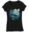 Women's V-Neck Whale Shark Shirt Photo Underwater TShirt Photorealistic Scuba Diver Ocean Fish Marine Biologist Gift Idea Tee Ladies