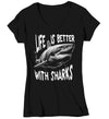 Women's V-Neck Great White Shark Shirt Life Is Better With T Shirt Ocean Sea Shark Fish Gift Great White Predator Graphic Tee For Her Ladies