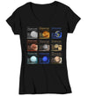 Women's V-Neck Planets T Shirt Space Shirts Hipster Solar System Astronomy Stars Milky Way Gift Galaxy Saturn For Her Graphic Tee Ladies