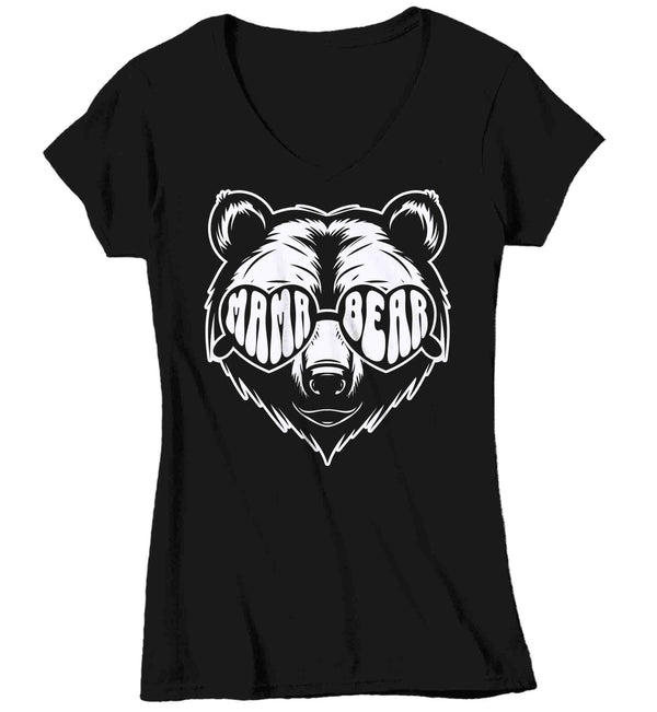 Women's V-Neck Mama Bear T Shirt Mom Shirts Hipster Shades Sunglasses Mothers Day Gift Mother's For Her Graphic Tee Ladies Woman-Shirts By Sarah