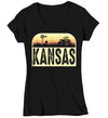 Women's V-Neck Retro Kansas Shirt Farm Tractor T Shirt Vintage State Pride Farming Farmer Gift Kansas State Tee Ladies Woman