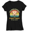 Women's V-Neck Funny Turkey T Shirt Thanksgiving Shirts Into Fitness Turkey In Mouth Workout Tee Turkey Day TShirt Humor Ladies