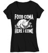 Women's V-Neck Funny Food Coma T Shirt Thanksgiving Humor Shirts Foodie Tee Joke Tryptophan Turkey Day TShirt Humor Ladies Woman