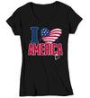 Women's V-Neck Love America Shirt Patriotic T Shirt 4th July Heart Flag Love U.S. Country Independence Day Tee Man Gift For Her Ladies