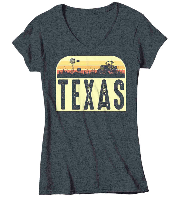 Women's V-Neck Retro Texas Shirt Farm Tractor T Shirt Vintage State Pride Farming Farmer Gift Texas State Tee Ladies Woman-Shirts By Sarah