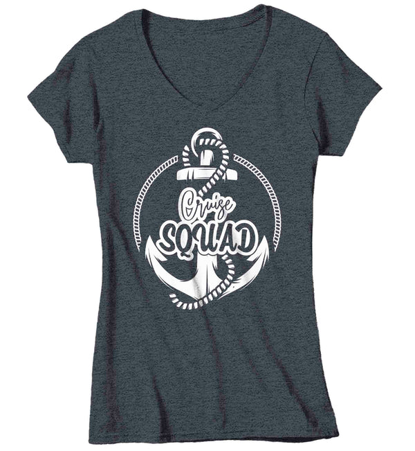 Women's V-Neck Funny Cruise Squad Shirt Nautical Anchor Vacation Tee Trip TShirts Group Matching Boat Yacht Youth Unisex Gift Idea-Shirts By Sarah