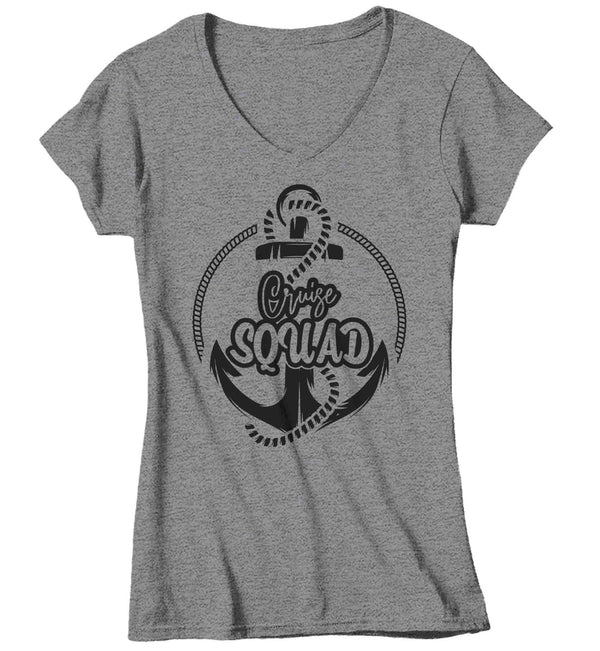 Women's V-Neck Funny Cruise Squad Shirt Nautical Anchor Vacation Tee Trip TShirts Group Matching Boat Yacht Youth Unisex Gift Idea-Shirts By Sarah