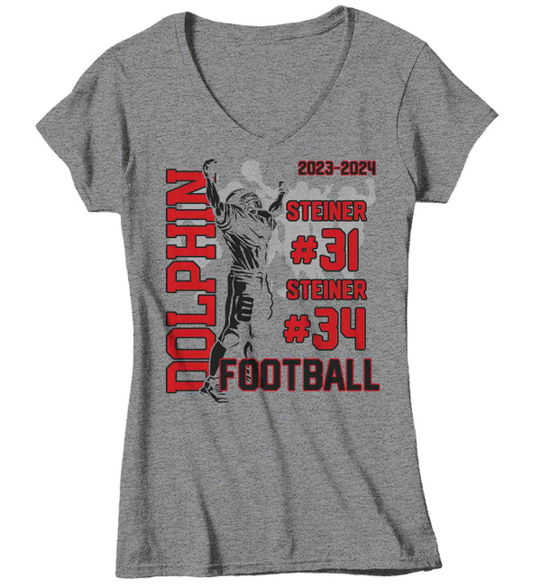 Women's V-Neck Personalized Football T Shirt Custom Football Mom Shirt 2 Players Sons Grandma Team Custom Ladies Shirts Gift Idea-Shirts By Sarah