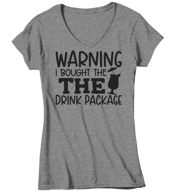 Women's V-Neck Funny Cruise Shirt Warning Bought Drink Package Vacation Tee Trip TShirts Group Matching Boat Yacht Ladies Gift Idea-Shirts By Sarah
