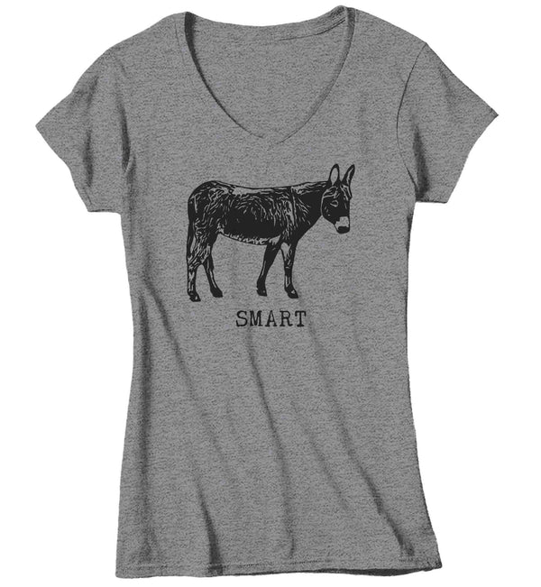 Women's V-Neck Funny Donkey Shirt Smart Ass Hilarious Joke Play On Words Novelty Gift Saying Joke Graphic Smartass Tee Ladies For Her-Shirts By Sarah