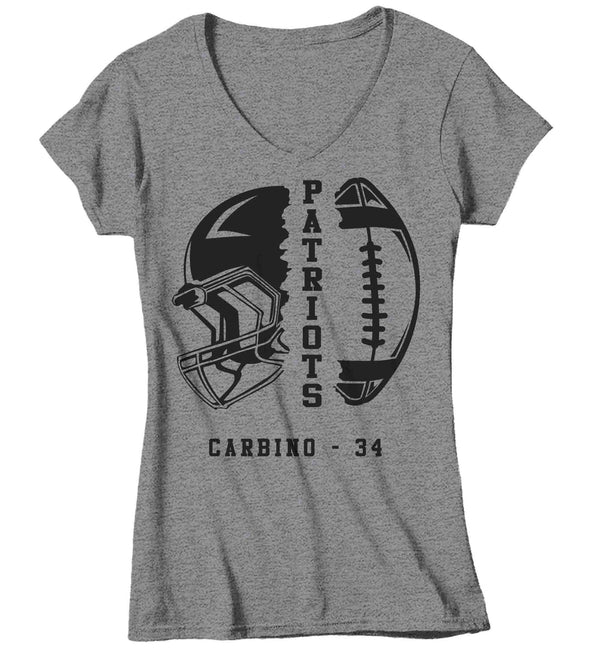 Women's V-Neck Personalized Football T Shirt Custom Football Shirts Football Grandma Football Mom T Shirt Ladies Gift Idea-Shirts By Sarah
