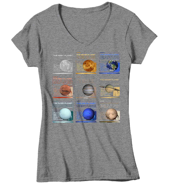 Women's V-Neck Planets T Shirt Space Shirts Hipster Solar System Astronomy Stars Milky Way Gift Galaxy Saturn For Her Graphic Tee Ladies-Shirts By Sarah