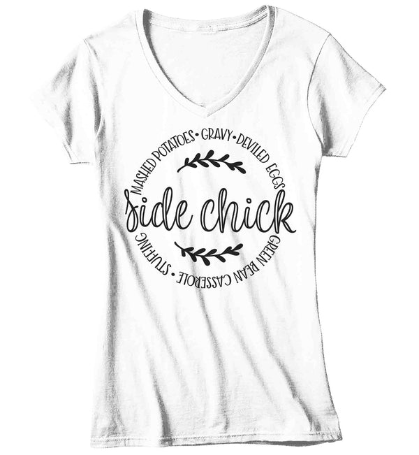 Women's V-Neck Funny Thanksgiving Shirt Side Chick TShirt Sides Mashed Potatoes Stuffing Gravy Thanksgiving T shirt Gift Idea Ladies Tee-Shirts By Sarah